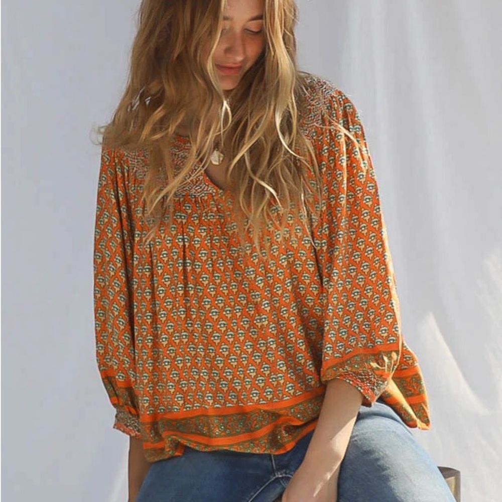 Jen's Pirate Booty Orange 3/4 Sleeve Boxy Blouse